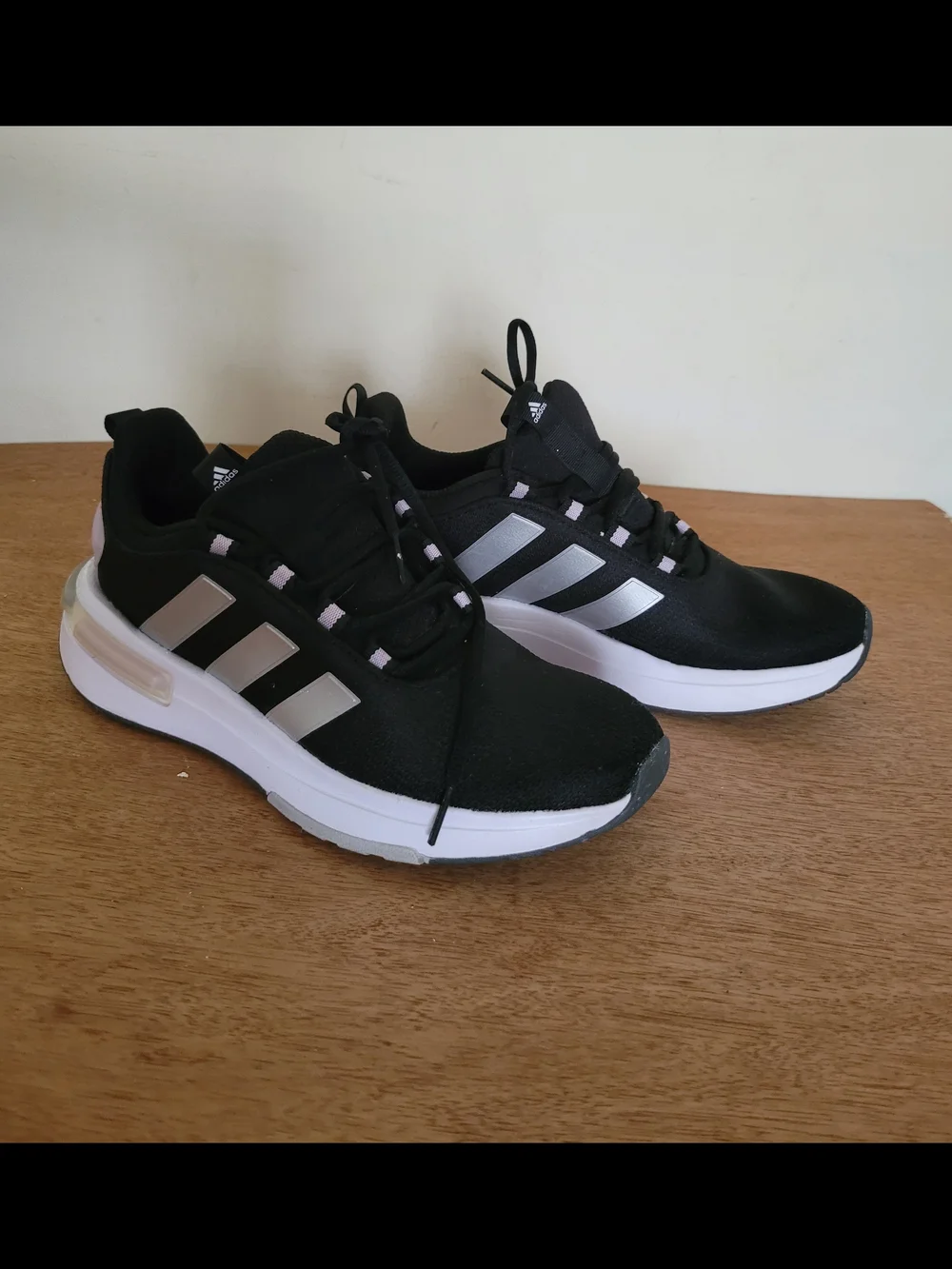 Adidas Black and White Women's Athletic Sneakers with Silver Stripes